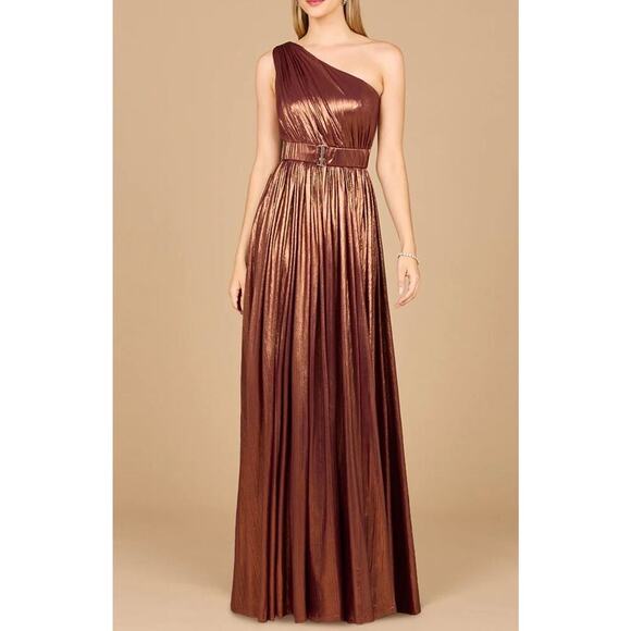 NEW NWT LARA One Shoulder Womens Metallic Full Length Dress Bronze size 12 - Picture 1 of 7